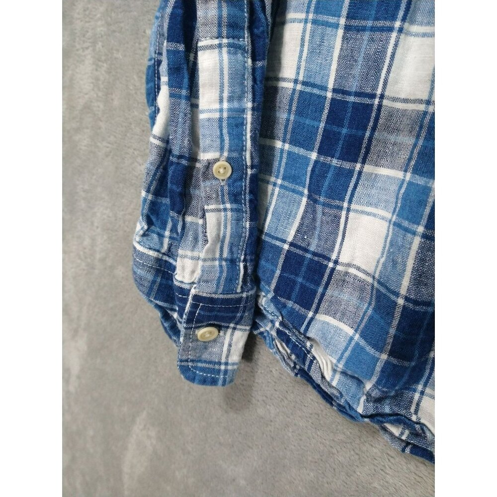 Lucky Brand Shirt Mens Large Blue Plaid Linen California Fit Button Up - Picture 3 of 11